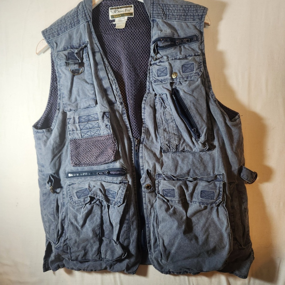Cam-Fis Travel Adventure Utility Vest Mens Medium Blue Multi Pocket Fishing Mesh